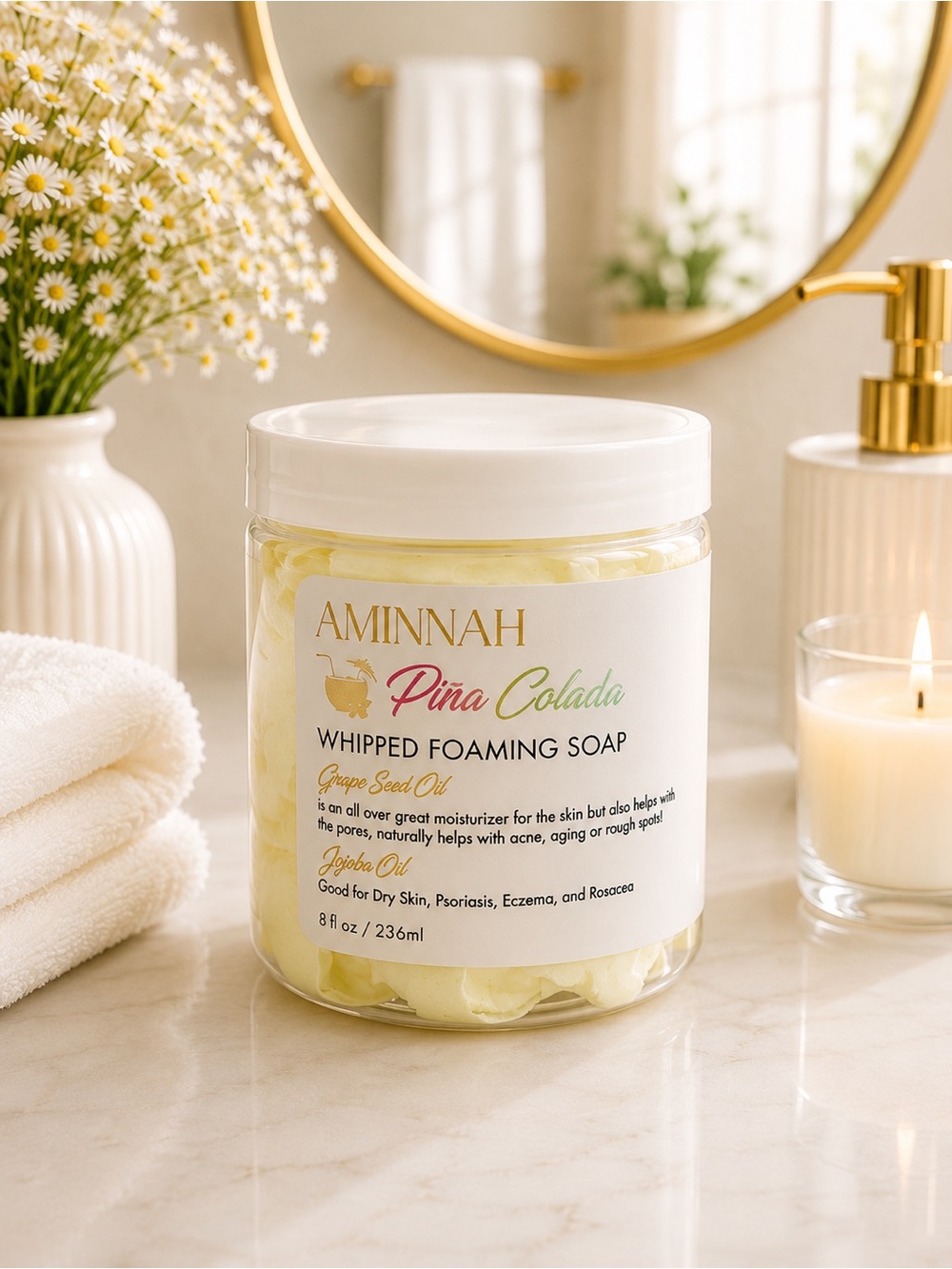 🆕 Aminnah Piña Colada Whipped Foaming Soap - Cream/White